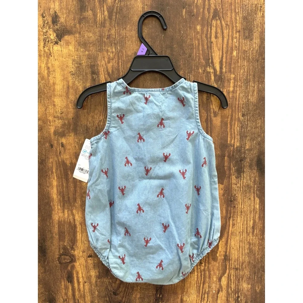 Carters Child of Mine Blue Lobster Chambray Romper 12M New With Tags